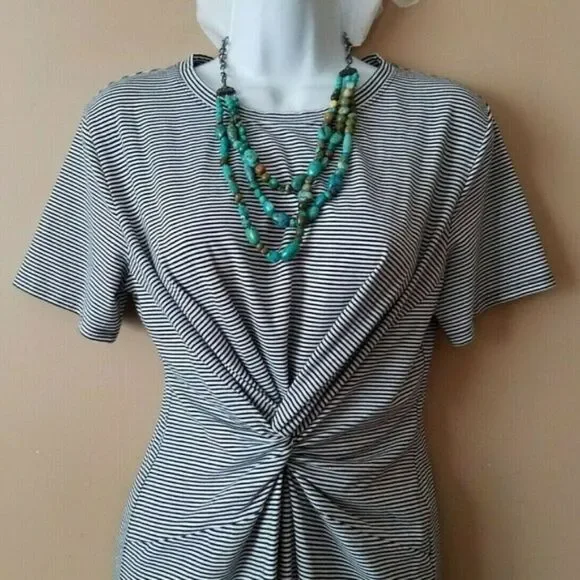 Theory Knotted Striped Pima Cotton Dress - Picture 2 of 6